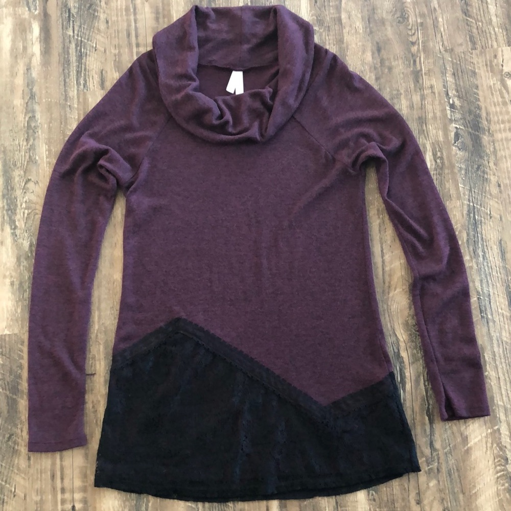 Vanity eggplant colored cowel neck top